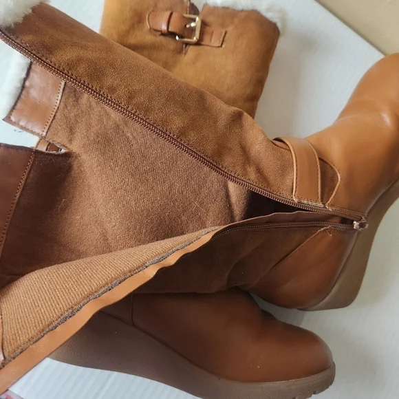 Rampage girls Lace Up brown Micro Suede Faux Fur girls Boots size 4 - Picture 10 of 15